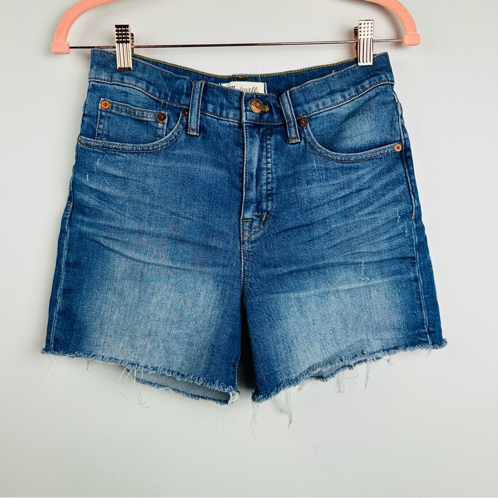 Madewell F7019 High Waist Raw Hem Distressed Stretch Denim Jean Shorts Size 26